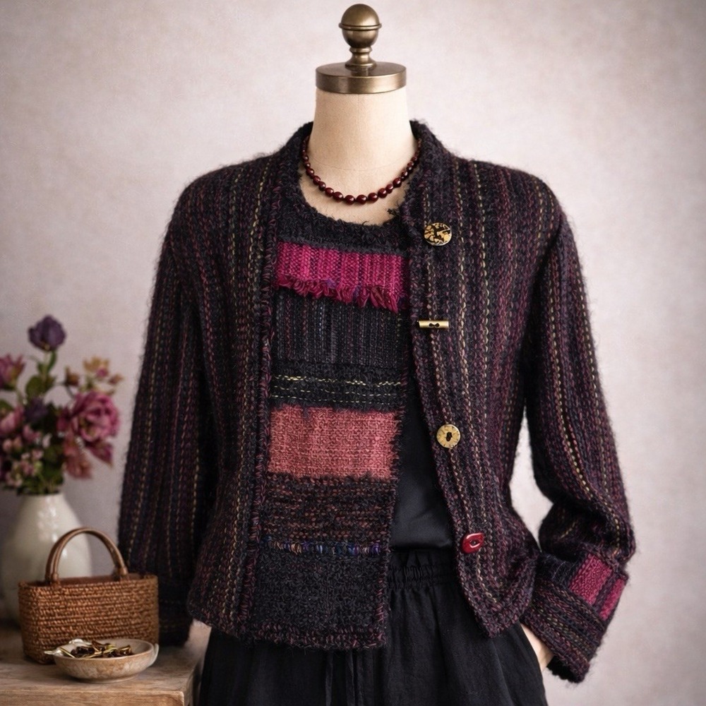 Barbara Rubright‎ Wearable Art Puzzle Coat Handwoven Fiber Art Jacket Lined Med